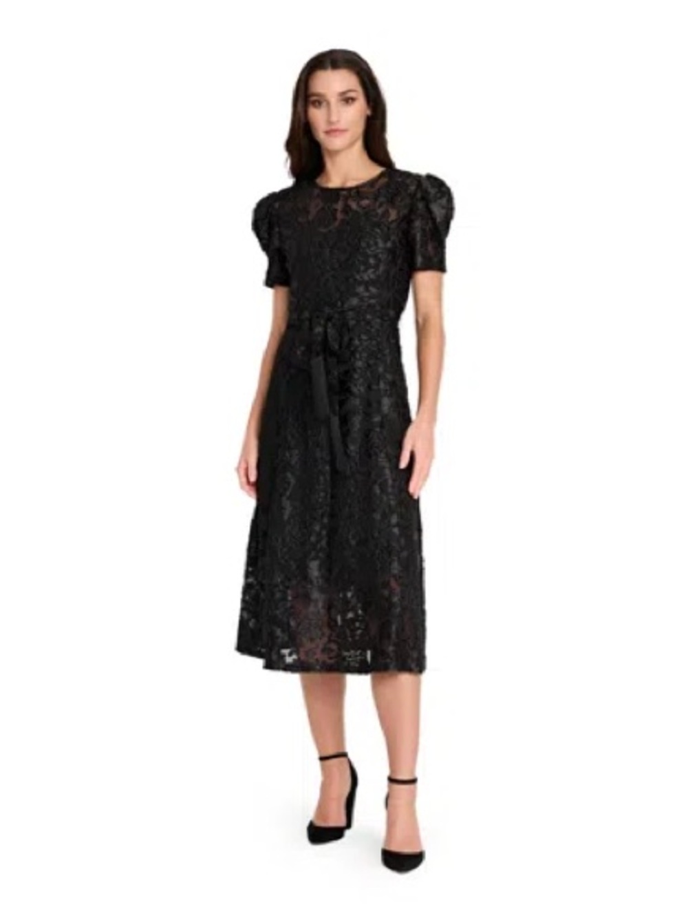 Tahari ASL Petite Puff Sleeve Burnout Dress